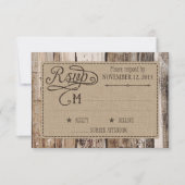 Carte RSVP Etching en bois rustique et coeur (Devant)