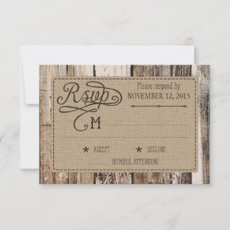 Carte RSVP Etching en bois rustique et coeur