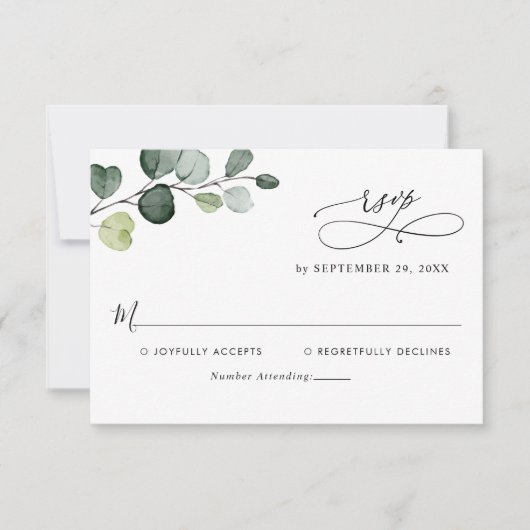 Carte RSVP Eucalyptus Feuille Verdure Monogram (Devant)