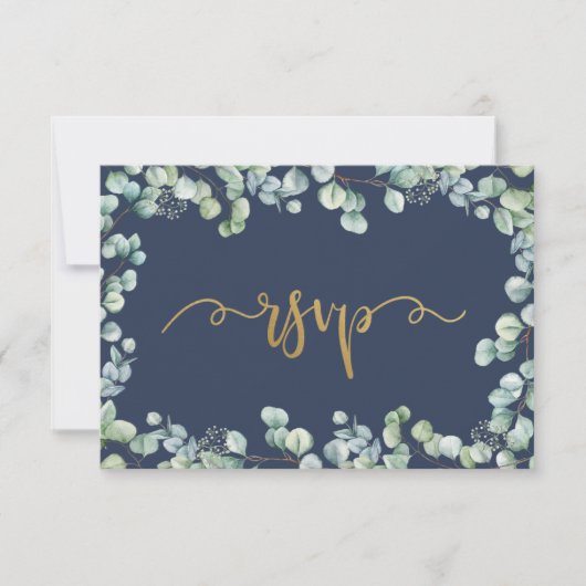 Carte RSVP Eucalyptus Green et Gold Wedding (Devant)
