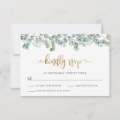 Carte RSVP Eucalyptus Green et Gold Wedding (Dos)