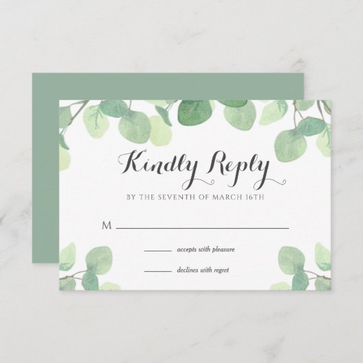 Carte RSVP Eucalyptus Greenery Floral Wedding (Devant / Derrière)
