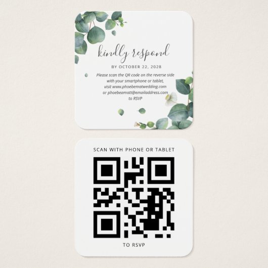 Carte RSVP Eucalyptus Greenery Mariage QR Code (Devant & derrière)