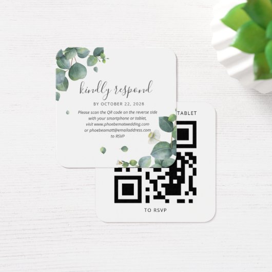 Carte RSVP Eucalyptus Greenery Mariage QR Code (Bureau)