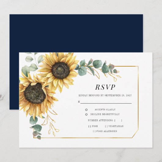 Carte RSVP Eucalyptus Sunflower Mariage Floral (Devant / Derrière)