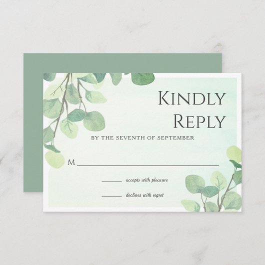 Carte RSVP Eucalyptus Watercolor Floral Wedal (Devant / Derrière)