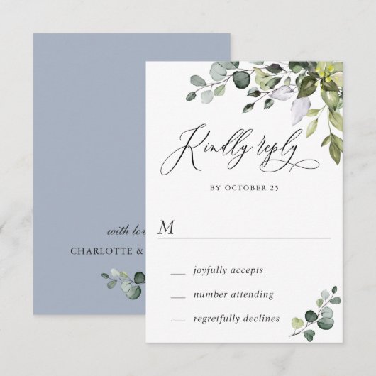 Carte RSVP Eucalyptus Watercolor Greenery Wedding (Devant / Derrière)