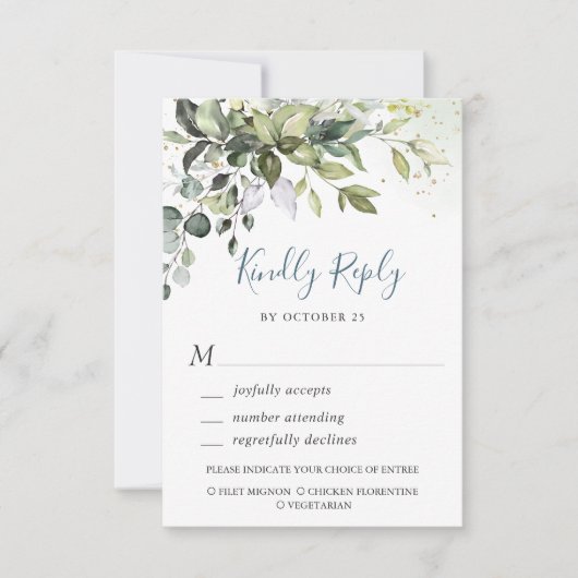 Carte RSVP Eucalyptus Watercolor Greenery Wedding (Devant)