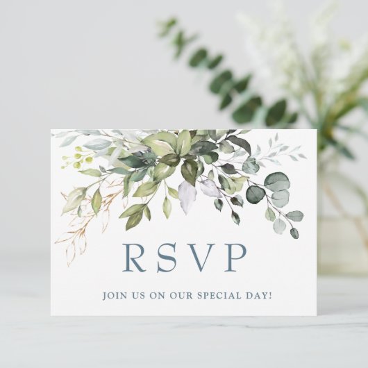 Carte RSVP Eucalyptus Watercolor Greenery Wedding (Debout devant)