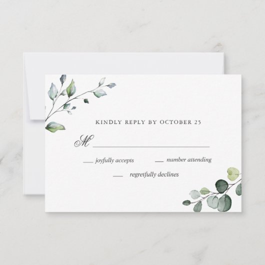 Carte RSVP Eucalyptus Watercolor Greenery Wedding (Dos)