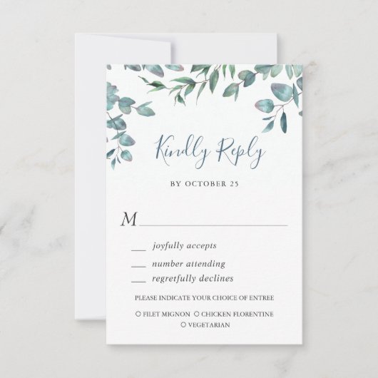 Carte RSVP Eucalyptus Watercolor Greenery Wedding (Devant)