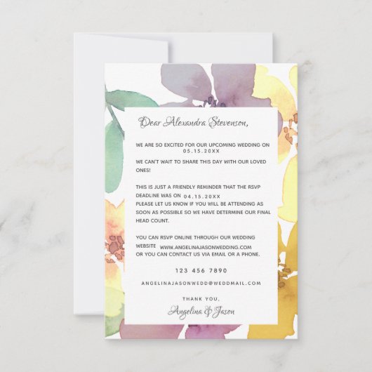 Carte RSVP Faire-part de mariage de rappel floral (Devant)