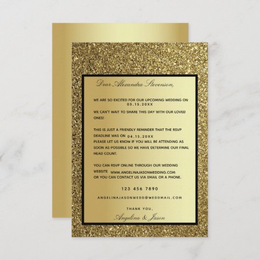 Carte RSVP Faire-part de mariage de rappel or part (Devant / Derrière)