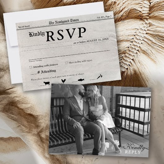 Carte RSVP Faire-part de mariage photo style journ
