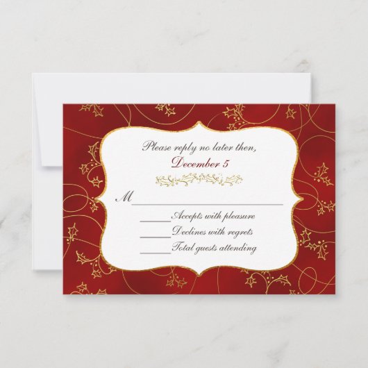 Carte RSVP Festive Red and Gold Holiday (Devant)
