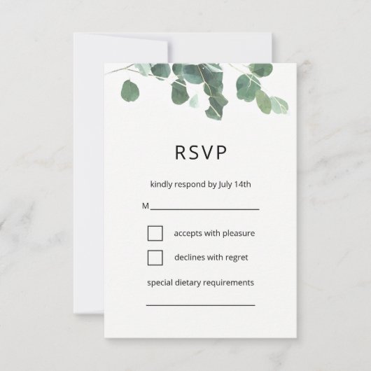 Carte RSVP feuille aquarelle police moderne (Devant)