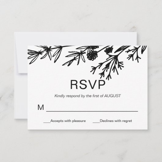 Carte RSVP Feuille Botanique tirée à la main (Devant)