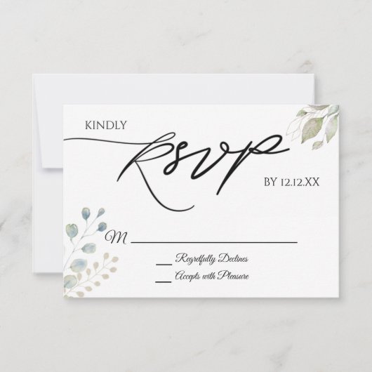 Carte RSVP Feuille verte en or (Devant)