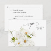 Carte RSVP Fleur Blanche Daisy avec Repas 4 (Devant / Derrière)