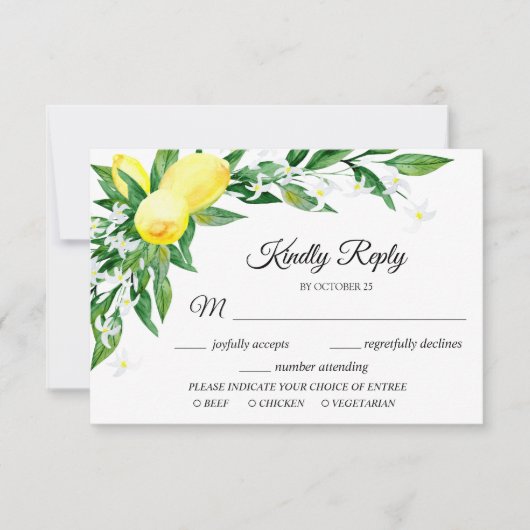 Carte RSVP Fleur de citron avec choix de repas (Devant)