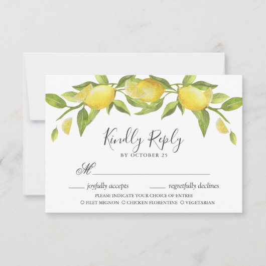 Carte RSVP Fleur de citron avec choix de repas (Devant)