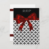 Carte RSVP Fleur De Lis Rouge Bow (Devant / Derrière)