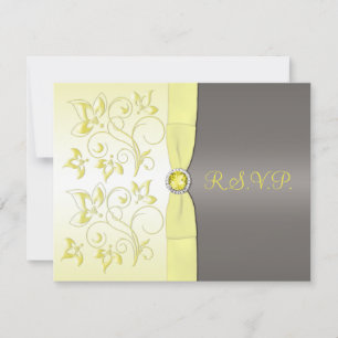 Carte RSVP Fleur Gris Jaune RIBBON IMPRIMÉE