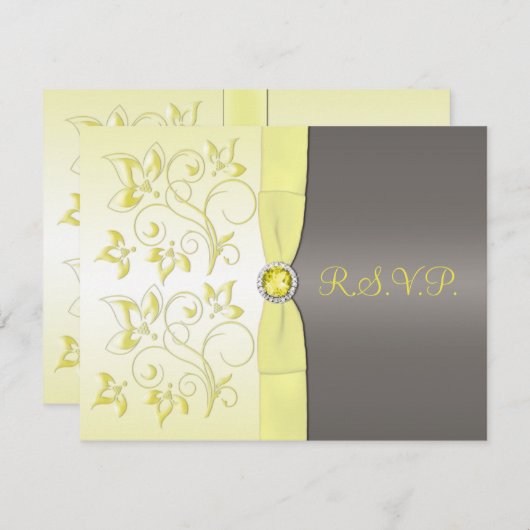 Carte RSVP Fleur Gris Jaune RIBBON IMPRIMÉE (Devant / Derrière)