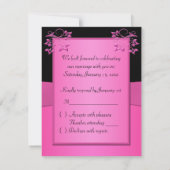 Carte RSVP Fleur Rose, Noir RIBBON IMPRIMÉE (Dos)