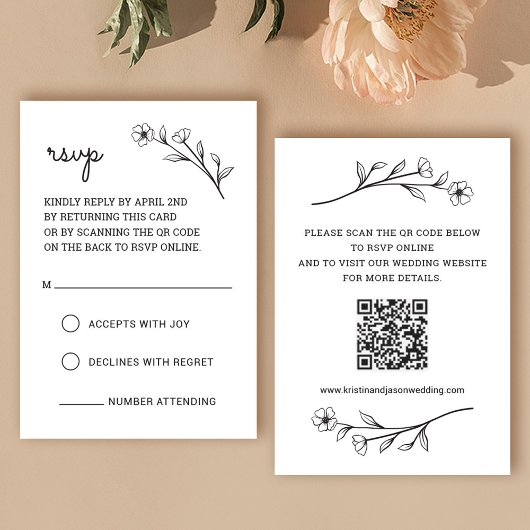 Carte RSVP fleur sauvage avec code QR