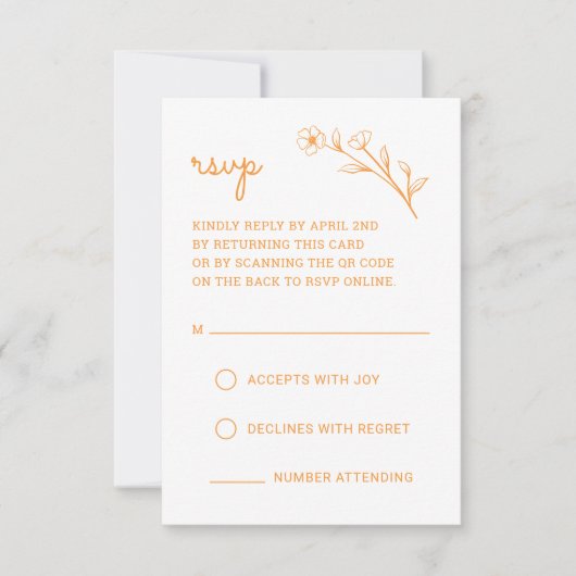 Carte RSVP fleur sauvage avec code QR dans Sunset  (Devant)