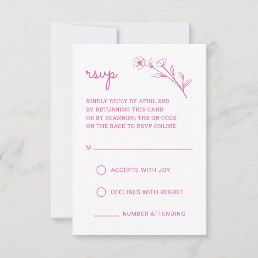 Carte RSVP fleur sauvage avec code QR en rose chau (Devant)
