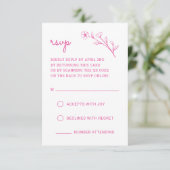 Carte RSVP fleur sauvage avec code QR en rose chau (Debout devant)