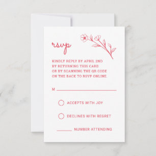 Carte RSVP fleur sauvage avec code QR en rouge Ros