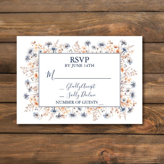 Carte RSVP Fleur sauvage Dusty Blue et Peach Boho