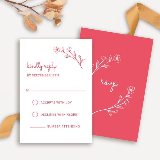 Carte RSVP fleur sauvage en rouge Rose