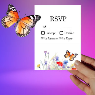 Carte RSVP Fleur sauvage et papillon aquarelle