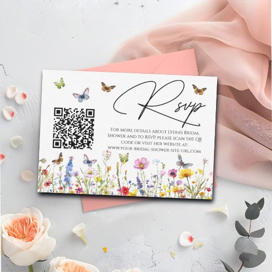 Carte RSVP fleur sauvage Fête des mariées QR Code
