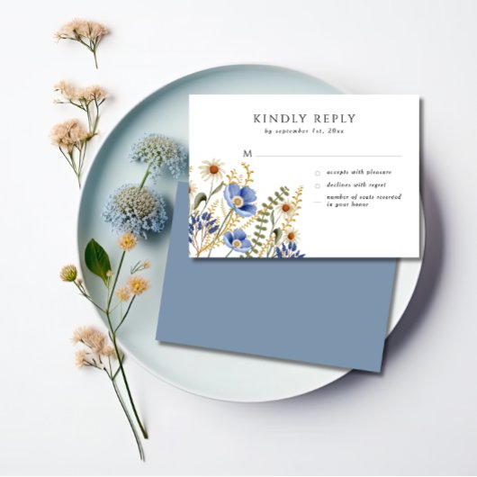Carte RSVP fleur sauvage Floral Periwinkle Wedking