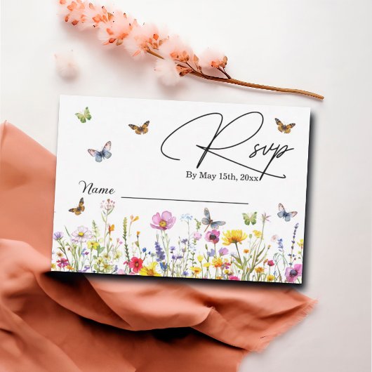 Carte RSVP fleur sauvage & Papillons Fête des mari