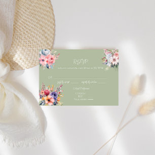 Carte RSVP Fleur sauvage Vert Sage