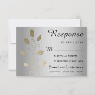 Carte RSVP fleurie de luxe Argent et mariage or