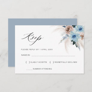 carte RSVP fleurie Pampas beige bleu poussiéreux