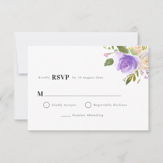 carte RSVP fleurie violette (Devant)