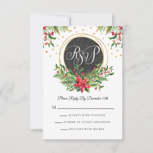 Carte RSVP Fleurs d'aquarelle de Noël (Devant)