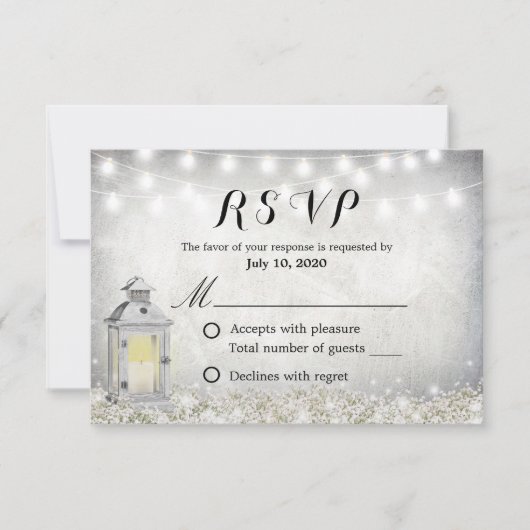 Carte RSVP Fleurs de bébé respirant Blanc Rustique (Devant)