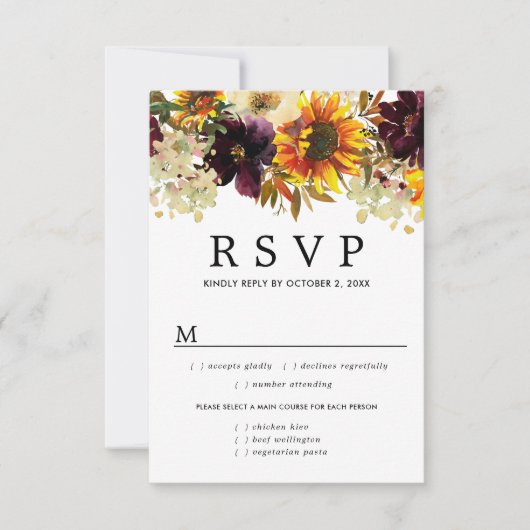 Carte RSVP fleurs de tournesol d'automne, options  (Devant)