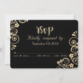 Carte RSVP Fleurs d'Or Élégant Chic (Devant)