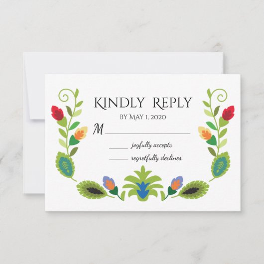 Carte RSVP Fleurs folkloriques polonaises rouges (Devant)