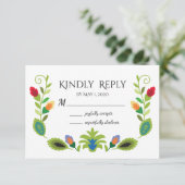 Carte RSVP Fleurs folkloriques polonaises rouges (Debout devant)